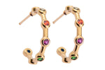 2 pcs 18kt Gold Spike Hoop Multi Colored CZ Earring, dainty Hoops, gold ear Hoops minimalist jewelry- 2 pcs- 21mm