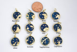 Dainty 18K Gold Zodiac Horoscope Sign Medallion Pendant Sparkle Astro Coin for Necklace Bracelet Jewelry Making Supply