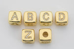 Initial Letter Square Cube Beads 18 kt Gold - Cube Square Large Hole Beads Alphabet Letters - 9mm