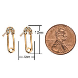 2 pcs 18kt Gold Stud CZ Paper Clip Earring- 1 pair / 2 pcs per order- 4x12mm