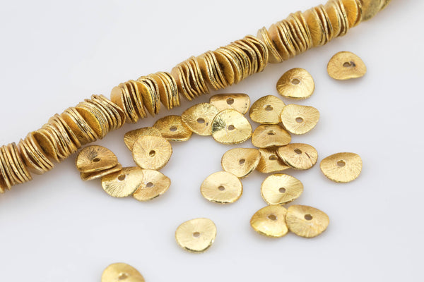 Brushed Gold Copper Wavy disc, All sizes! 8 Inch Strand!