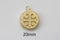 1 pc 15mm 18K Gold Delicate Saint Bendict Benito Cubic Zirconia Bracelet Necklace Pendant Earring Charm Gift for Woman Jewelry Making