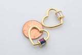 1 pc 18k Gold Heart With Multi Color CZ Carabiner Clasp Diamond CZ Oval Cubic - 20mm- 1 pc per order
