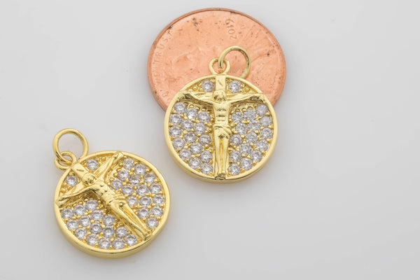 2 pcs 18K Gold Jesus Cross CZ Charm Gift for Jewelry Making- 15mm- 2pcs per order