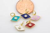 2pc Dainty Evil Eye Enamel Pendant- 18k Gold CZ HEART Charm, Micro Pave Charm- 11mm- 2 pcs per order