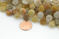 Natural 10x12mm Flat Briolette- Teardrop Shape- Top Drilled- 7.5 Inches- 32 pieces per strand- Dark Yellow Jade Gemstone Beads