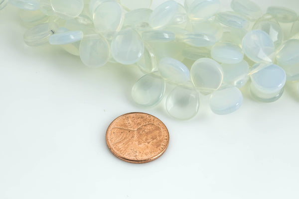 Natural 10x12mm Flat Briolette- Teardrop Shape- Top Drilled- 7.5 Inches- 32 pieces per strand- Opalite Quartz Gemstone Beads