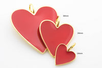 1-2 pcs 18 kt Gold Red Heart enamel- Assorted size- Large Bail size