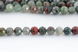 Natural BloodStone Blood Stone Beads - Diamond Cut Faceted Round - 6mm 8mm 10mm or 12mm - Full 15.5" 15.5 inch strands Gemstone Beads