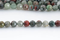 Natural BloodStone Blood Stone Beads - Diamond Cut Faceted Round - 6mm 8mm 10mm or 12mm - Full 15.5" 15.5 inch strands Gemstone Beads