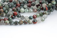 Natural BloodStone Blood Stone Beads - Diamond Cut Faceted Round - 6mm 8mm 10mm or 12mm - Full 15.5" 15.5 inch strands Gemstone Beads