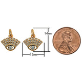 2pc 18k Gold Coin Evil Eye Charm Diamond CZ Drop Charm Cubic Protector Pendant Tiny Lucky Dainty Necklace - 13mm- 2 pcs per order