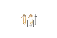 2 pcs 18kt Gold Stud CZ Paper Clip Earring- 1 pair / 2 pcs per order- 4x12mm