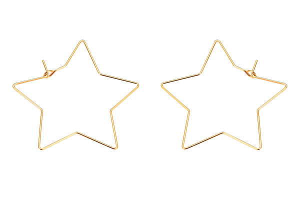 Earring Finding Beading Earring Hoop- High Quality Real Gold Plating, Gunmetal or Brass-Star Shaped-34mm- 2 pairs per order