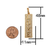 1 pc 18k Gold Micro Pave Love Word Charm Rectangle in Drop Pendant Long Lover Girl Charm for Necklace Earring Component