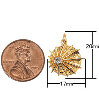 2pc Dainty 14k Gold Sun Charm Star Starburst Round SunBurst Medallion Pendant, Micro Pave Gold Sun Celestial Jewelry