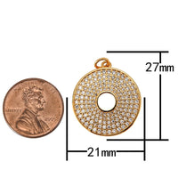 1 pc 18k Gold Charm Pendant w/ Clear Micro Pave Cubic Zirconia CZ Stones Donut Shaped with Hole Ring Washer