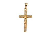 2 pcs 18k Gold Fill Cross Jesus Crucifix, Faith Hope Love Believe, Cubic Zirconia CZ Pave Necklace Charm Bead Findings for Jewelry Making