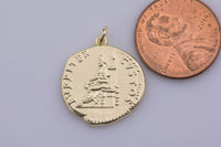 2pc Ancient Greek Roman Coins, 14k Gold coin pendant, Medallion charms, Nero Pendant, Jupiter/Zeus coin charms, Greek Jewelry Necklace