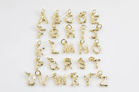 1pc Gold Initial Letter Pendant, Initials Letter Bamboo Charm Small Letter A-Z For add on charm on Bracelet Necklace Earring Supply, ALPH-05