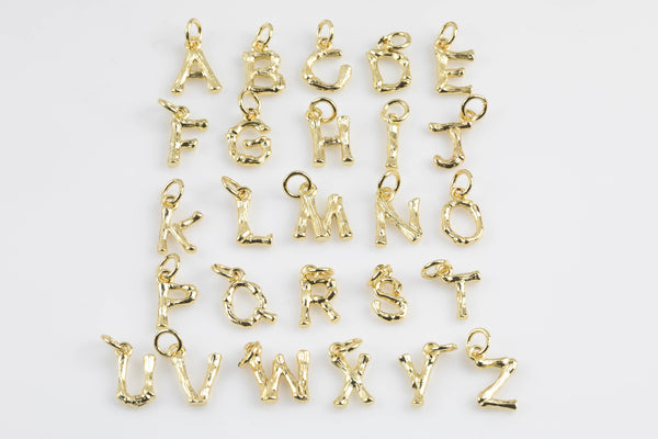 1pc Gold Initial Letter Pendant, Initials Letter Bamboo Charm Small Letter A-Z For add on charm on Bracelet Necklace Earring Supply, ALPH-05