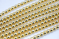 14kt THICK GOLD COATED Hematite Smooth Round - 2mm 3mm 4mm 6mm 8mm 10mm - Very High quality gold plating / coating
