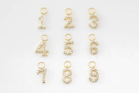 Initial Numbers Charms Gold Plated - Very Dainty and High Quality - Monogram Alphabet Diamond Gold Pave Initial Letters 0-9 and Pound Sign