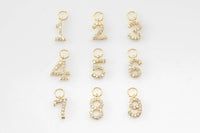 Initial Numbers Charms Gold Plated - Very Dainty and High Quality - Monogram Alphabet Diamond Gold Pave Initial Letters 0-9 and Pound Sign