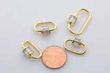 1 pc 18k Gold Oval With Color CZ Carabiner Screw Clasp Diamond CZ Oval Cubic - - 1 pc per order