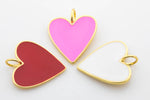 1-2 pcs 18 kt Gold Red Heart enamel- Assorted size- Large Bail size