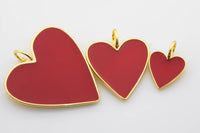 1-2 pcs 18 kt Gold Red Heart enamel- Assorted size- Large Bail size