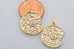 2pc 14k Gold Broken Coin Diamond CZ CZ Drop Charm Cubic Protector Pendant Tiny Lucky Dainty Necklace Bracelet- 16x20mm