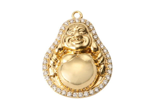 2 pc 18k Gold Buddha Charm Cubic Zirconia Pendant Pave Pendant Jewelry Making- 2 pc per order- 13x17mm