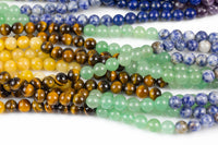 Natural Chakra Beads 4mm 6mm 8mm Round Gemstone Amethyst Lapis Sodalite Aventurine Tigers Eye Yellow Jade Red Jasper Full Strand 14" - 15.5"