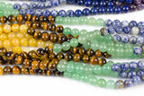 Natural Chakra Beads Smooth 4mm 6mm 8mm Round Amethyst Lapis Sodalite Aventurine Tigers Eye Yellow Jade Red Jasper Full Strand 14" - 15.5"