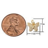 1 pc 18K Gold Butterfly Cubic Zirconia Bracelet Necklace Pendant Earring Charm Gift for Jewelry Making-11mm- 1 pc per order