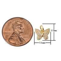 1 pc 18K Gold Butterfly Cubic Zirconia Bracelet Necklace Pendant Earring Charm Gift for Jewelry Making-11mm- 1 pc per order