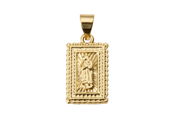 2pc 18k Gold Medallion Holy Virgin Mary Mother of Jesus God Catholic Church DIY Necklace Coin Charm Bead Bails- 9x20mm