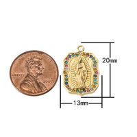 2pc 18K Gold Virgin Mother Mary cz Bracelet Necklace Pendant Earring Charm Gift for Woman Jewelry Making- 13x20mm-2 pcs per order