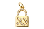 2pc 9x20mm Dainty Padlock Star and Moon Lock Charm 18k gold Micro Pave Charm, Colorful Cubic Charm, Silver Lock- 2 pcs per order