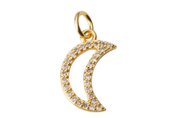 2 pcs 18K Gold Dainty Moon Star Celestial Charm with Micro Pave Cubic Zirconia CZ Stone- 2 pieces per order-10x18mm