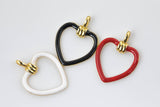 2pc Red Open Heart Charms Enamel Colorful Hearts Black White Red on Gold Frame for Earring Necklace Charm- 2 pcs per order- 26mm