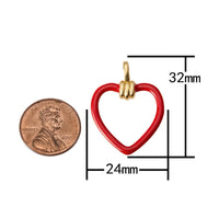 2pc Red Open Heart Charms Enamel Colorful Hearts Black White Red on Gold Frame for Earring Necklace Charm- 2 pcs per order- 26mm