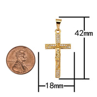 2 pcs 18k Gold Fill Cross Jesus Crucifix, Faith Hope Love Believe, Cubic Zirconia CZ Pave Necklace Charm Bead Findings for Jewelry Making