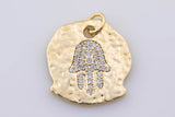 1 pc 14k Gold Hamsa Hand Charm Diamond CZ Drop Charm Cubic Protector Pendant Tiny Lucky Dainty Necklace Bracelet- 18mm