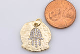 1 pc 14k Gold Hamsa Hand Charm Diamond CZ Drop Charm Cubic Protector Pendant Tiny Lucky Dainty Necklace Bracelet- 18mm