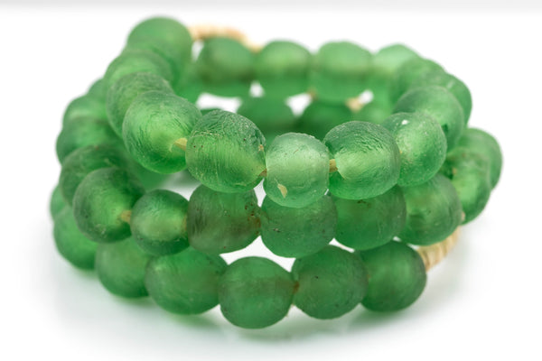 Recycled Glass Beads African Glass Beads - approx 14mm Light Green Beads - African Sea Glass - Made in Ghana