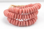 Salmon Pink Ashanti Krobo Recycled Glass African Saucer Beads (13-14mm) Coral Ghana Spacer Beads Wholesale