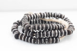 Natural Authentic African Wood Beads With White Metal Inlay- Off , Full 31 Inch Strands. 11-12mm - 31" Gemstone Beads