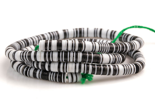 Black White Vinyl , African vulcanite vinyl disc beads-Heishi Shaped 6mm, Full Strands. 35 inch Strand